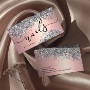 Elegant stijlvol zilveren glitter metalen nagels visitekaartje