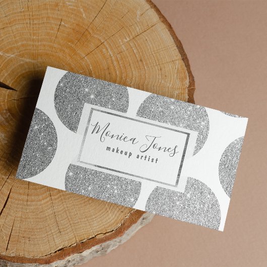 Elegant stijlvol zilverglaasje glitter polka dots visitekaartje