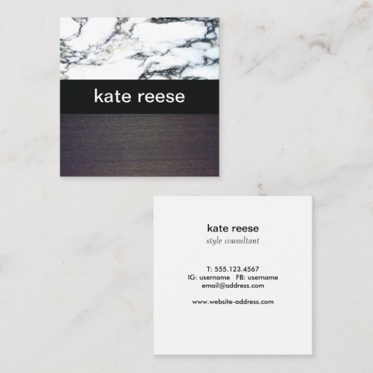 Elegant stijlvol zwart en wit hout vierkante visitekaartje (Voorkant / Achterkant)
