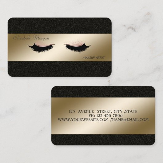 Elegant Stijlvol, zwart, Faux Lashes, Makeup Artis Visitekaartje (Voorkant / Achterkant)