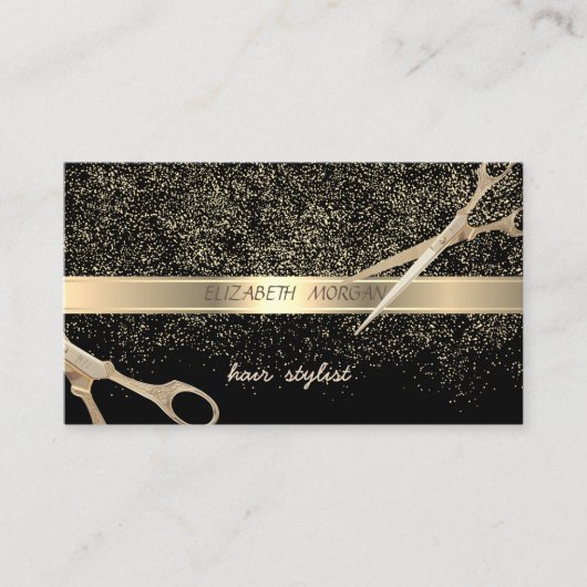 Elegant stijlvol, zwart, Gold Confetti, schaar Visitekaartje (Voorkant)
