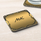 Elegant & stijlvol zwart & Gold Pattern-monogramme Bier Onderzetter (Linkerzijde)