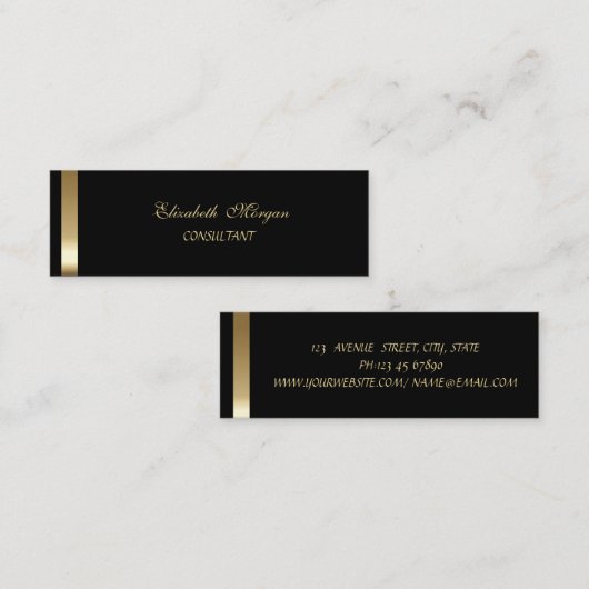 Elegant stijlvol zwart — Gold Striped Mini Visitekaartje (Voorkant / Achterkant)