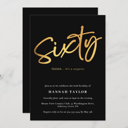 Elegant Stijlvol Zwart Goud 60e Verjaardag Kaart (Voorkant / Achterkant)