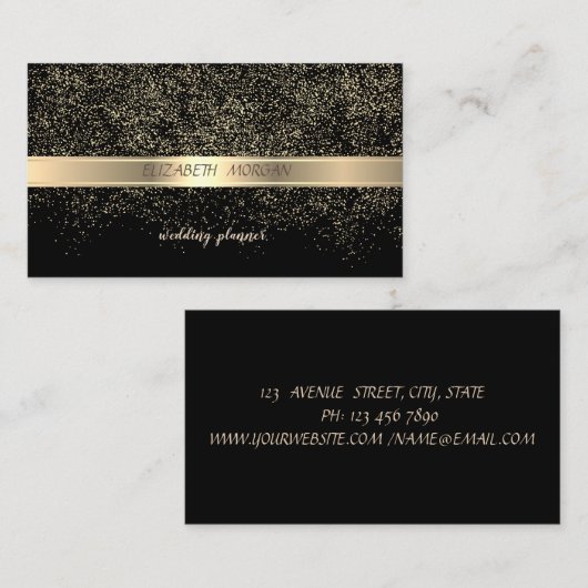 Elegant stijlvol, zwart, gouden Confetti Visitekaartje (Voorkant / Achterkant)