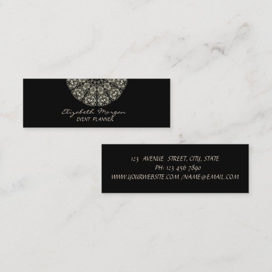 Elegant stijlvol, zwart, gouden kant mini visitekaartje (Voorkant / Achterkant)