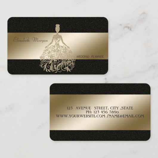 Elegant stijlvol, zwart, goudglitter dress visitekaartje (Voorkant / Achterkant)