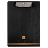 Elegant stijlvol zwart leder goud monogram klembord (Voorkant)