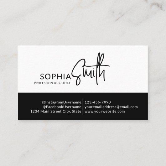 Elegant Stijlvol Zwart-Wit Minimalistisch Script Visitekaartje (Achterkant)