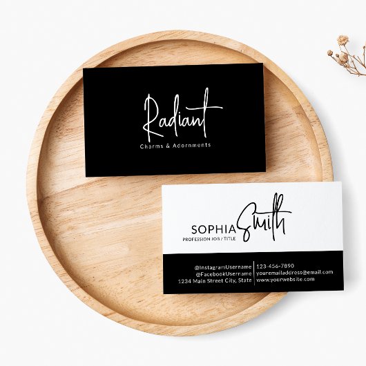 Elegant Stijlvol Zwart-Wit Minimalistisch Script Visitekaartje