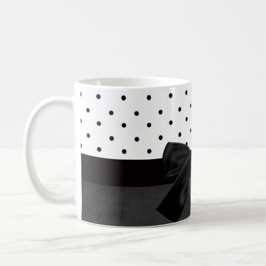 Elegant stijlvol zwart, wit polak dots-zwart bob koffiemok (Links)