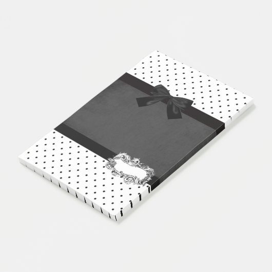 Elegant stijlvol zwart, wit polak dots-zwart bob post-it® notes (Schuin)