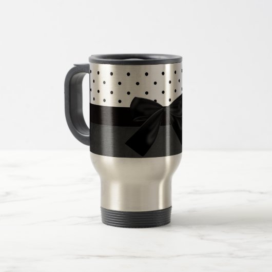 Elegant stijlvol zwart, wit polak dots-zwart bob reisbeker (Voorkant links)