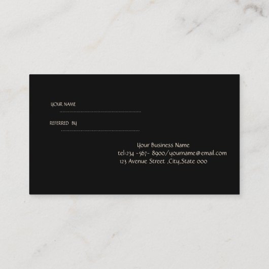 Elegant stijlvol, zwarte verwijzingsKaart Aanbevelingskaartje (Achterkant)