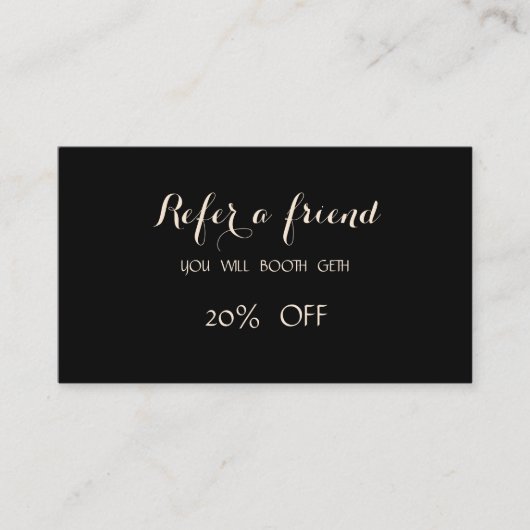 Elegant stijlvol, zwarte verwijzingsKaart Aanbevelingskaartje (Voorkant)