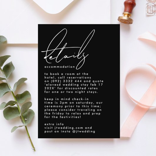 Elegant stijlvolle aangepaste namen zwart withuwel informatiekaartje