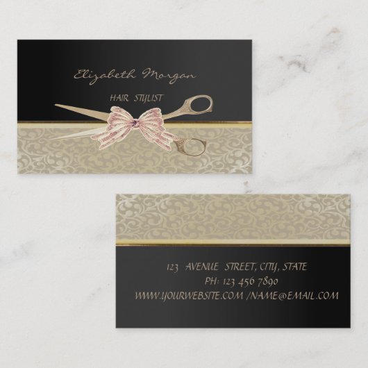 Elegant stijlvolle afbeelding, Damask, Black, Scis Visitekaartje (Voorkant / Achterkant)