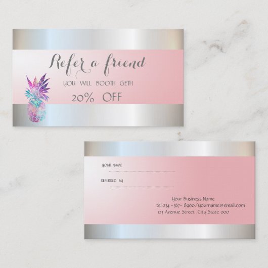 Elegant stijlvolle anananas, Silver Reference Kaar Aanbevelingskaartje (Voorkant / Achterkant)