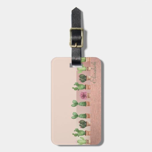 Elegant Stijlvolle Chic Waterverf Cactus Bagagelabel (Voorkant verticaal)