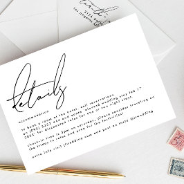 Elegant Stijlvolle Custom Wit Zwart Bruiloft Detai Informatiekaartje