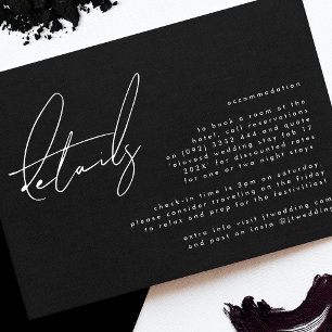 Elegant Stijlvolle Custom Zwart Wit Bruiloft Detai Informatiekaartje