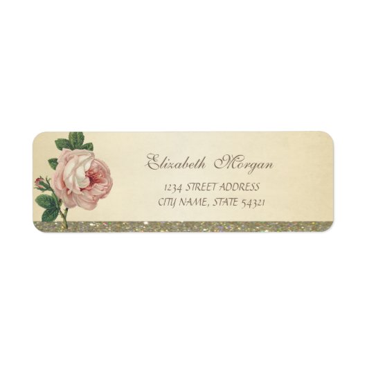 Elegant stijlvolle glitterende roze adreslabel etiket (Voorkant)