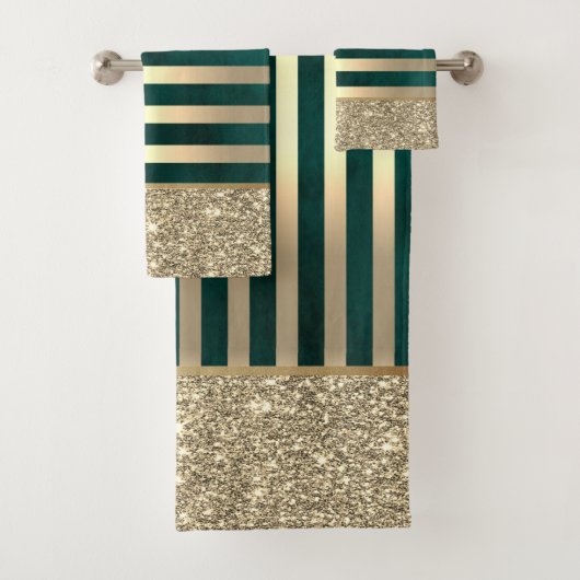 Elegant stijlvolle gouden stripes Glitter, groen Bad Handdoek (Insitu)