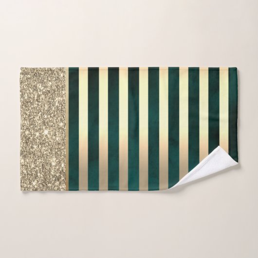 Elegant stijlvolle gouden stripes Glitter, groen Bad Handdoek (Handdoek)