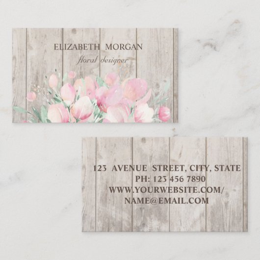 Elegant stijlvolle houtextuur, bloemen visitekaartje (Voorkant / Achterkant)