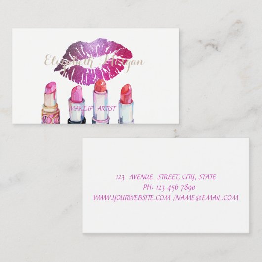 Elegant stijlvolle kleurenpalen, lips uit de galer visitekaartje (Voorkant / Achterkant)