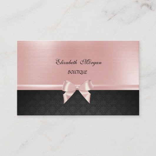 Elegant Stijlvolle Luxe, Damask, Roze Ribbon Bow Visitekaartje (Voorkant)