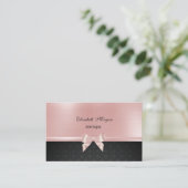 Elegant Stijlvolle Luxe, Damask, Roze Ribbon Bow Visitekaartje (Staand voorkant)