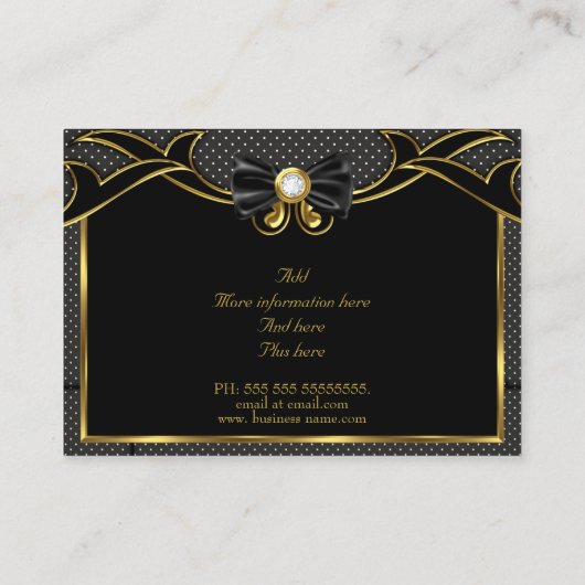 Elegant stijlvolle Mode Bow-stropdas Gold Black Sp Visitekaartje (Achterkant)