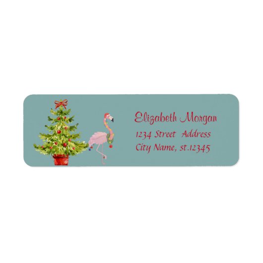 Elegant, stijlvolle pijnboom, Flamingo met Santa H Etiket (Voorkant)