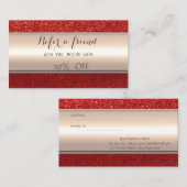 Elegant stijlvolle striped, Red Glitter Reference  Aanbevelingskaartje (Voorkant / Achterkant)