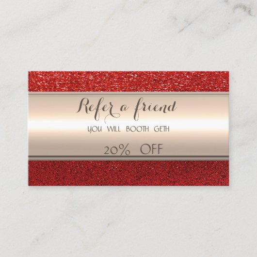 Elegant stijlvolle striped, Red Glitter Reference  Aanbevelingskaartje (Voorkant)