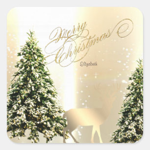 Elegant, stijlvolle tinnen, kerstrendierbomen vierkante sticker