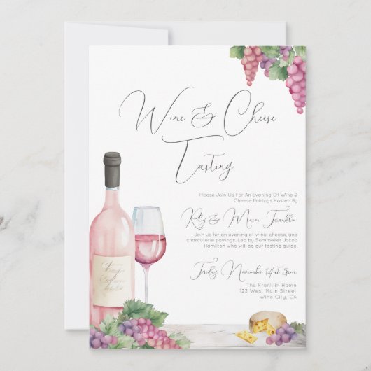 Elegant Stijlvolle Wijnproeverij Feestje Kaart (Voorkant)