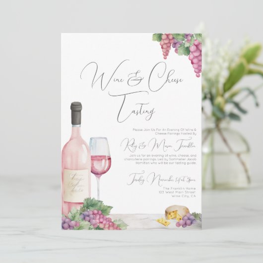 Elegant Stijlvolle Wijnproeverij Feestje Kaart (Staand voorkant)