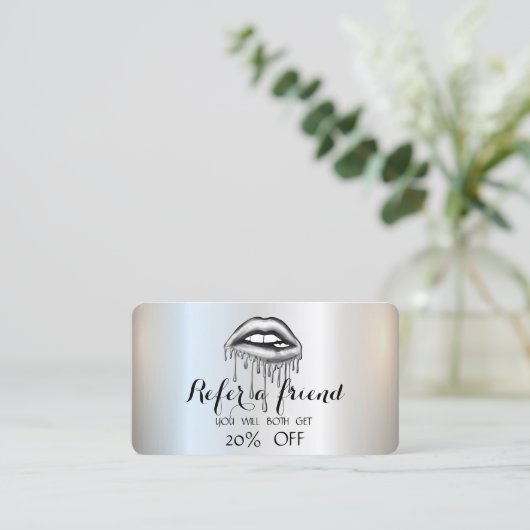 Elegant stijlvolle zilveren metalen druppelaar aanbevelingskaartje (Staand voorkant)