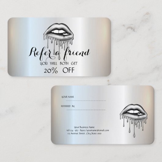 Elegant stijlvolle zilveren metalen druppelaar aanbevelingskaartje (Voorkant / Achterkant)
