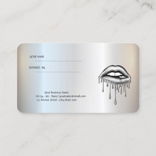 Elegant stijlvolle zilveren metalen druppelaar aanbevelingskaartje (Achterkant)