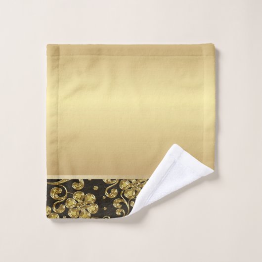 Elegant stijlvolle zwarte goudbloemen bad handdoek (Wasdoekje)