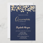Elegant Stip, Confetti Navy Blue Quinceañera Kaart (Voorkant)