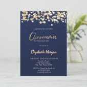Elegant Stip, Confetti Navy Blue Quinceañera Kaart (Staand voorkant)