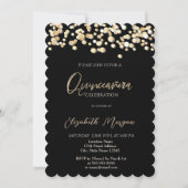 Elegant Stippen, Confetti Black Quinceañera Kaart (Voorkant)