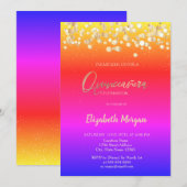 Elegant Stippen, Confetti Colorful Ombre Quinceañe Kaart (Voorkant / Achterkant)