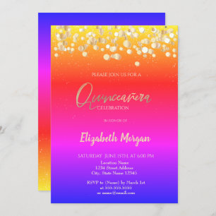 Elegant Stippen, Confetti Colorful Ombre Quinceañe Kaart
