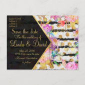 Elegant stippen voor bloemgoud, strepen bruiloft aankondigingskaart (Achterkant)