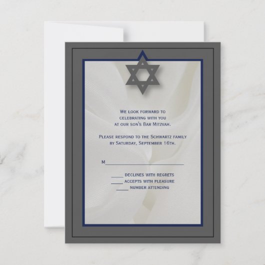 Elegant Stof Bar Mitzvah RSVP Reageer Kaart in Gri (Voorkant)